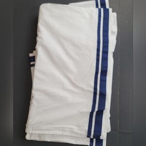 Pottery Barn Kids 100% Organic Cotton Cribskirt Navy Blue Ribbon Stripe Nautical